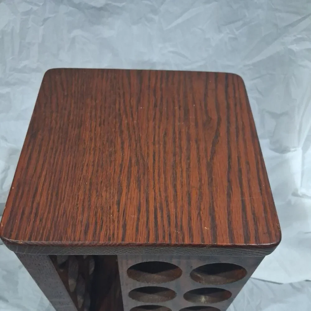 Vtg Wood Spice Rack, Spinning 32-Compartment Rectangular Brown Walnut Tone